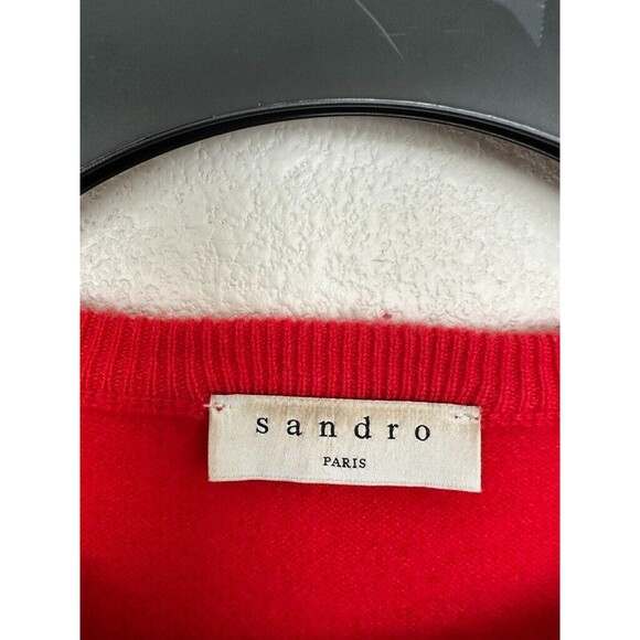 Sandro Paris Cashmere Embroidery Crewneck Sweater Pullover Red Women's Size 0 - Picture 3 of 9